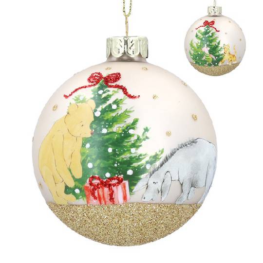 INDENT - Pack 12, Glass Ball Pearl, Winnie the Pooh & Hunny Pot 8cm